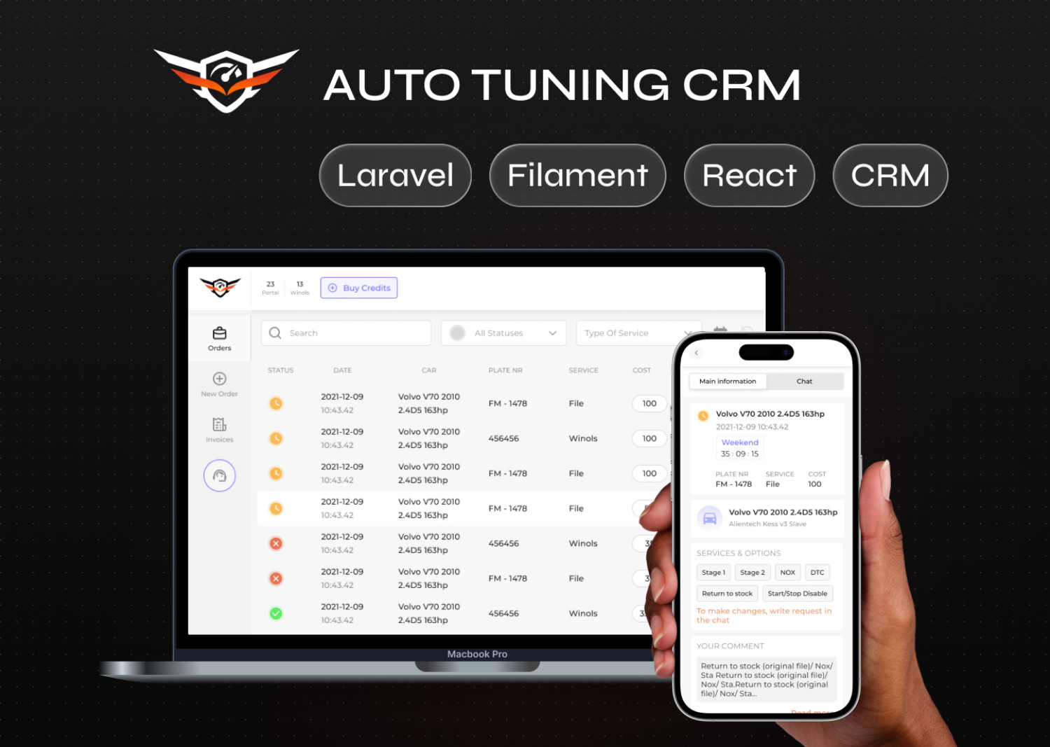 MODS Autotuning CRM - Laravel, Filament, React.js, Tailwind, UI/UX
